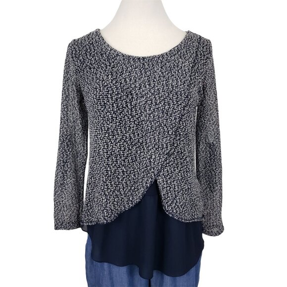 Pronto Moda Blouse Women's Medium Round Neck Long Sleeve Wrap Layered Sheer Blue - Picture 1 of 8